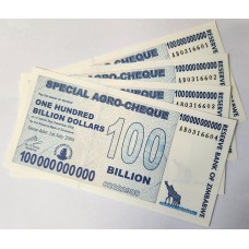 ZIMBABWE 2008 . ONE BILLION 100,000,000,000 DOLLARS BANKNOTES . CONSECUTIVE FOUR